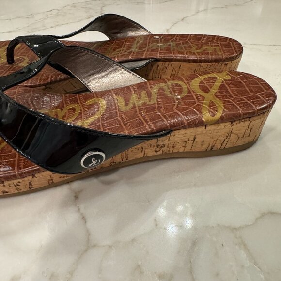Sam Edelman Tanya Cork Wedge Sandals Women Size 8 Black Brown Thong Flip Flops - Picture 5 of 8